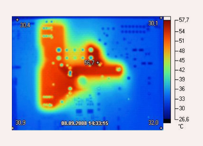 Thermographic image of a printed circuit board test